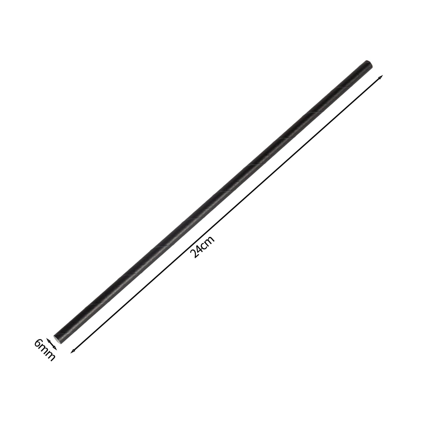 500x BIO Papieren rietjes 6mm x 240mm Zwart