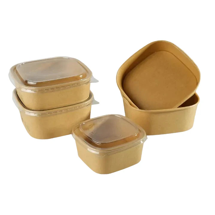 300x Vierkante maaltijdbak karton 1000ml 34 oz 170 x 170 x 55 mm Kraft FSC en BIO