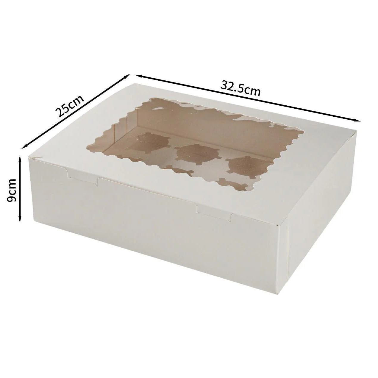 25x Taartdoos voor 12 Cupcakes met Venster – 32,5 x 25 x 9 cm (Inlay Uitneembaar)