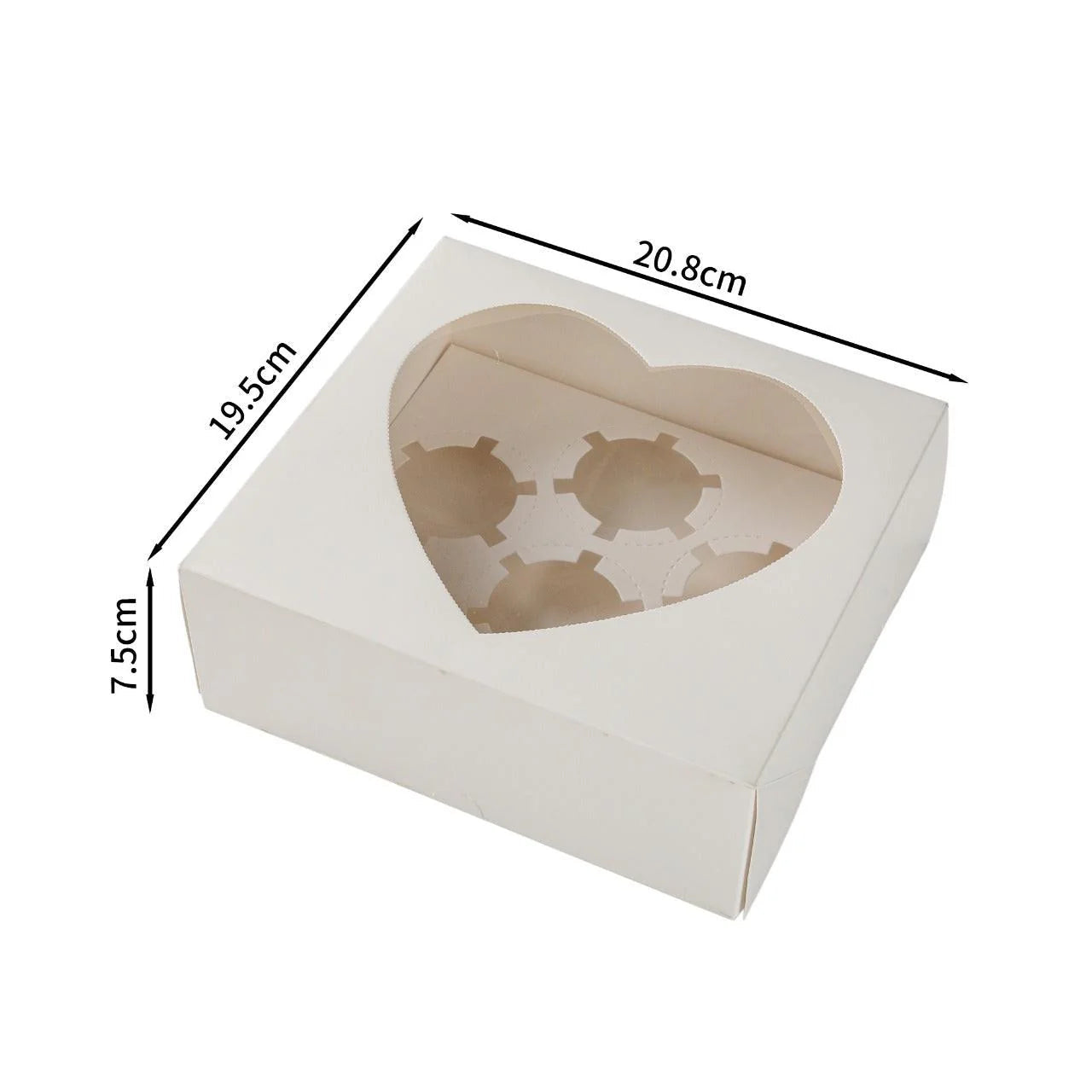 25x Taartdoos voor 6 Cupcakes met Hartvormig Venster – 20,8 x 19,5 x 7,5 cm (Inlay Uitneembaar)