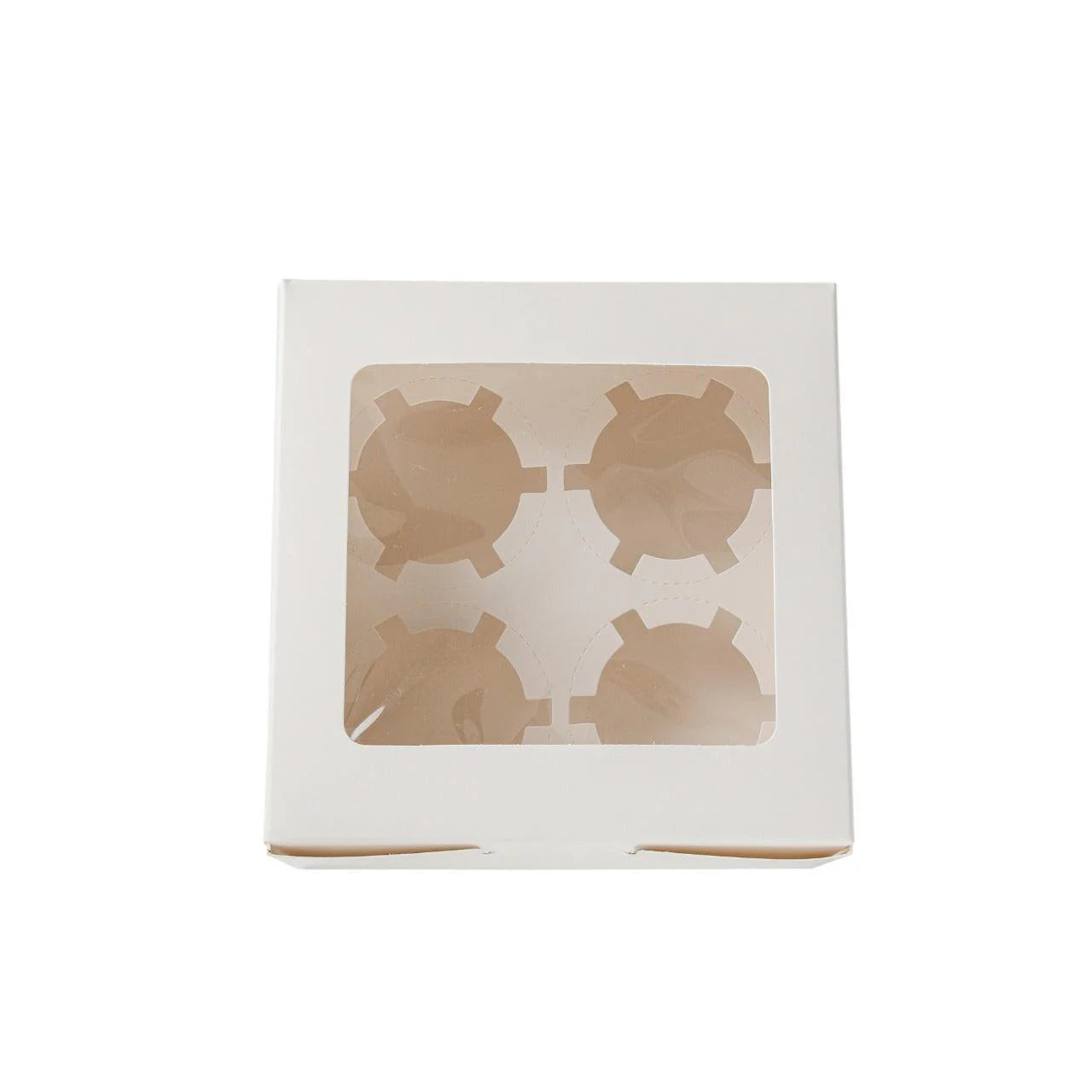 50x Taartdoos voor 4 Cupcakes met Venster – 16 x 16 x 7,5 cm (Inlay Uitneembaar)