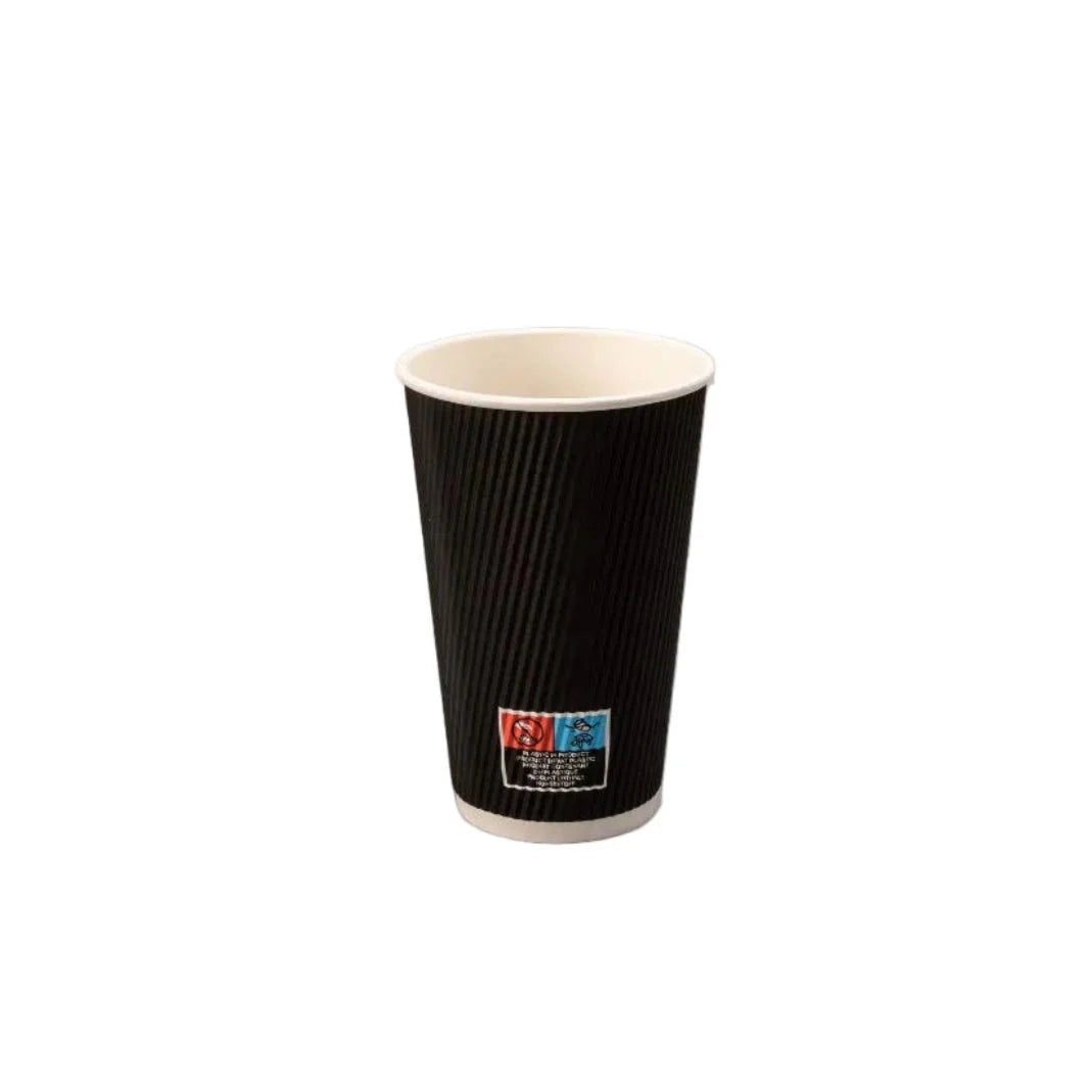 500x Kartonnen koffiebeker 450cc 16oz Ripple Zwart FSC Mix