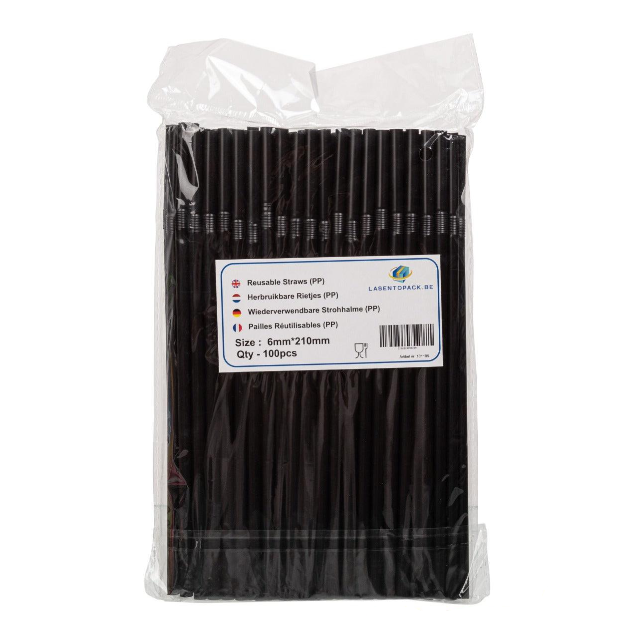 8000x Herbruikbare Rietjes Buigbaar 21 cm x 5 mm PP – Duurzaam en Sterk Zwart