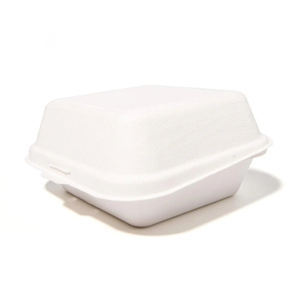 500x Hamburgerbakje Groot suikerriet BIO Plasticvrij Bagasse (Hamburger box 6 inch) 152mm x 152mm x 76 mm