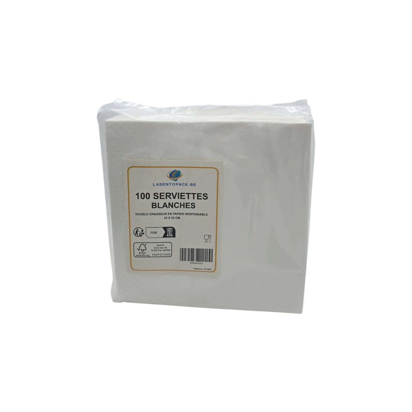 2000x Servet 2 laags 1/4 vouw 33x33cm papier wit BIO