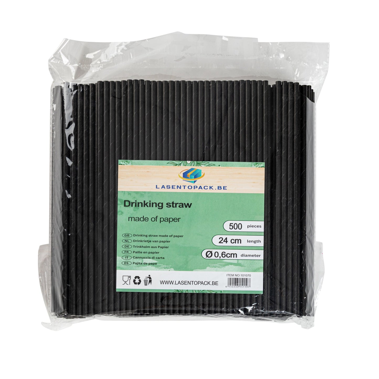 500x BIO Papieren rietjes 6mm x 240mm Zwart