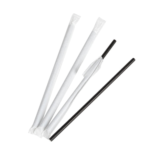 100x BIO Papieren rietjes 6mm x 197mm zwart Per stuk Verpakt!