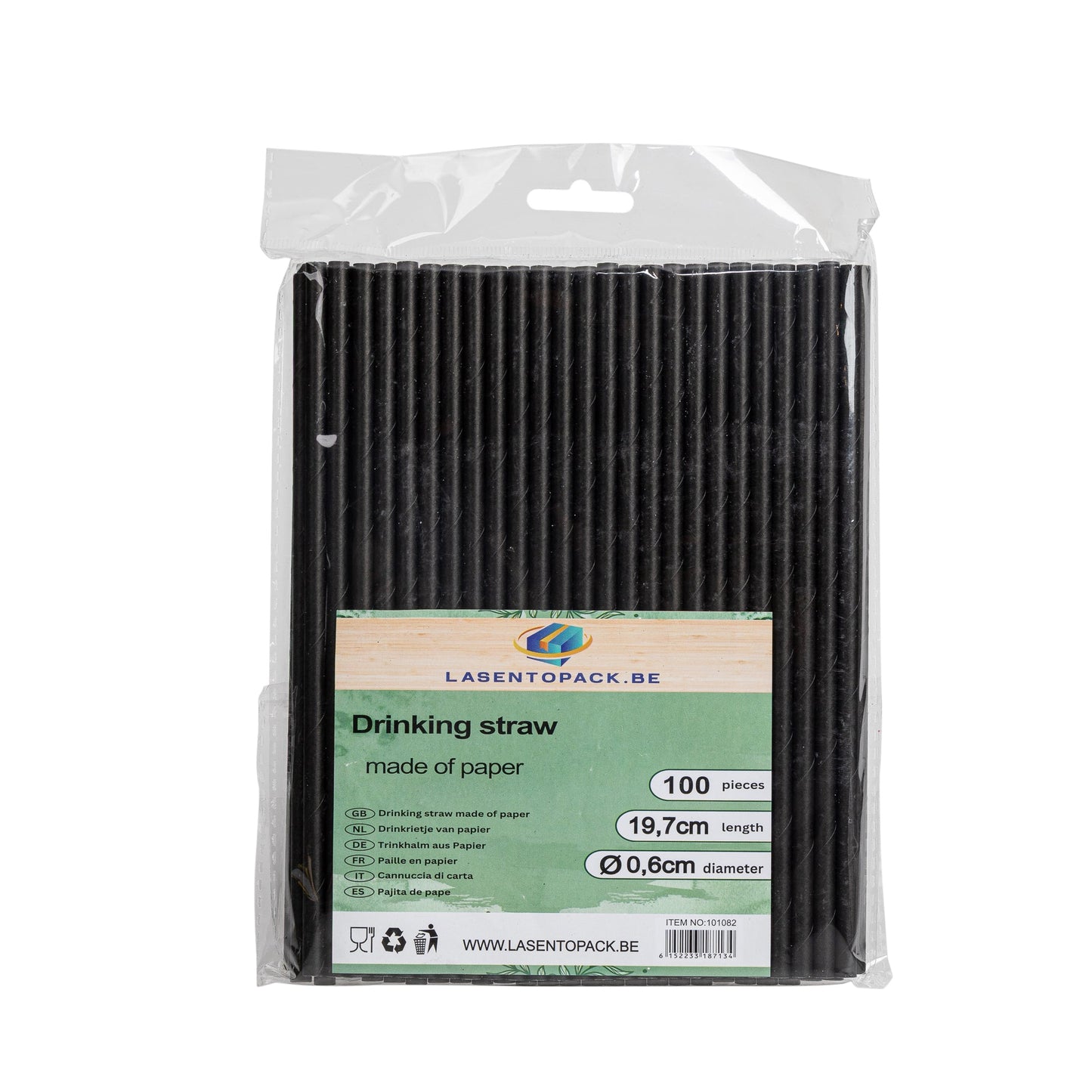 100x BIO Papieren rietjes 6mm x 197mm Zwart