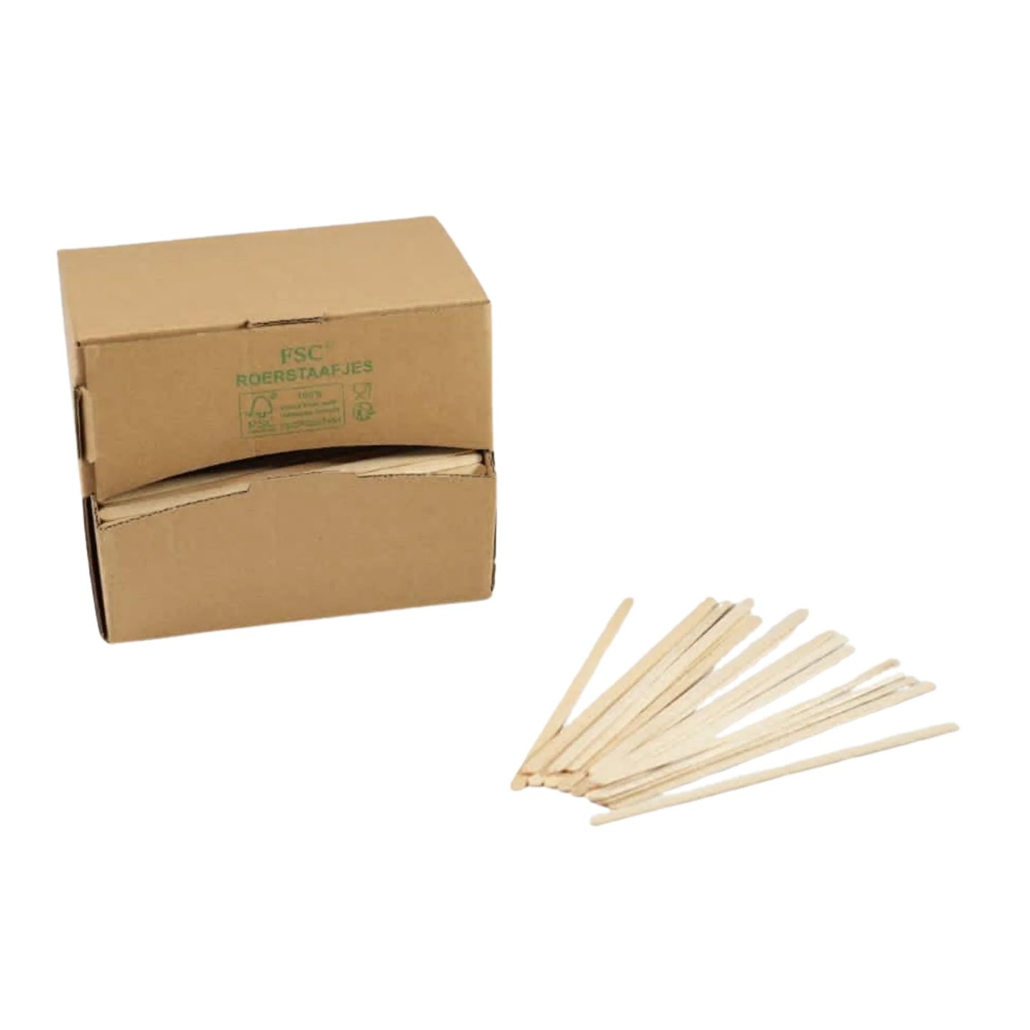 1000x Roerstaafjes in dispenser box 14cm FSC 100% Hout