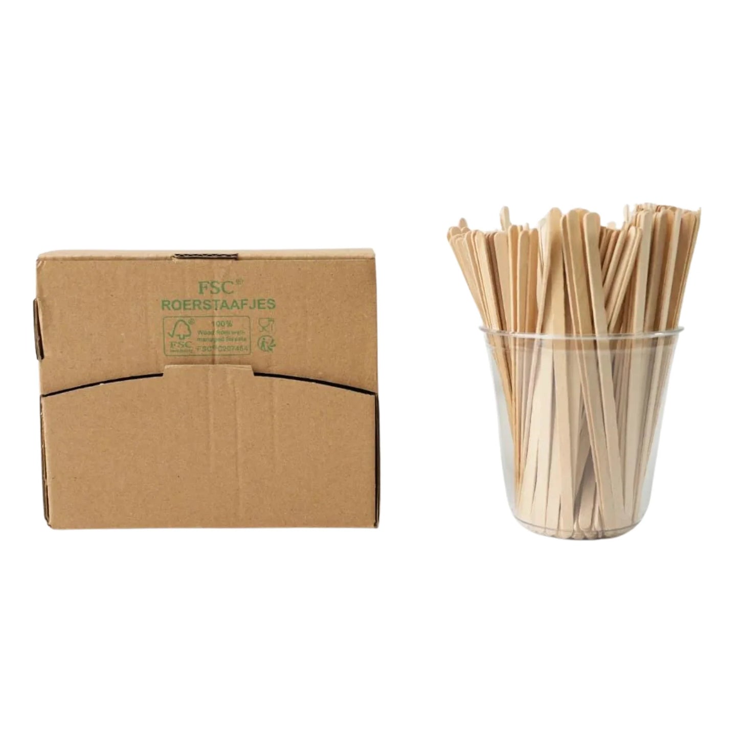 1000x Roerstaafjes in dispenser box 14cm FSC 100% Hout