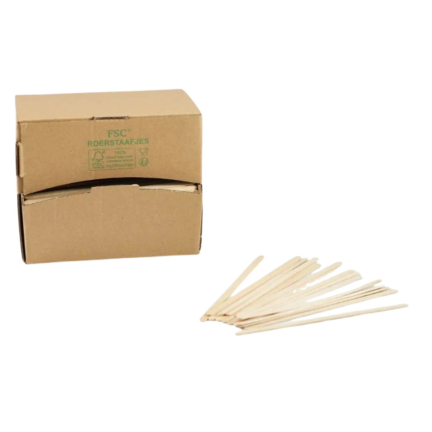 1000x Roerstaafjes in dispenser box 14cm FSC 100% Hout