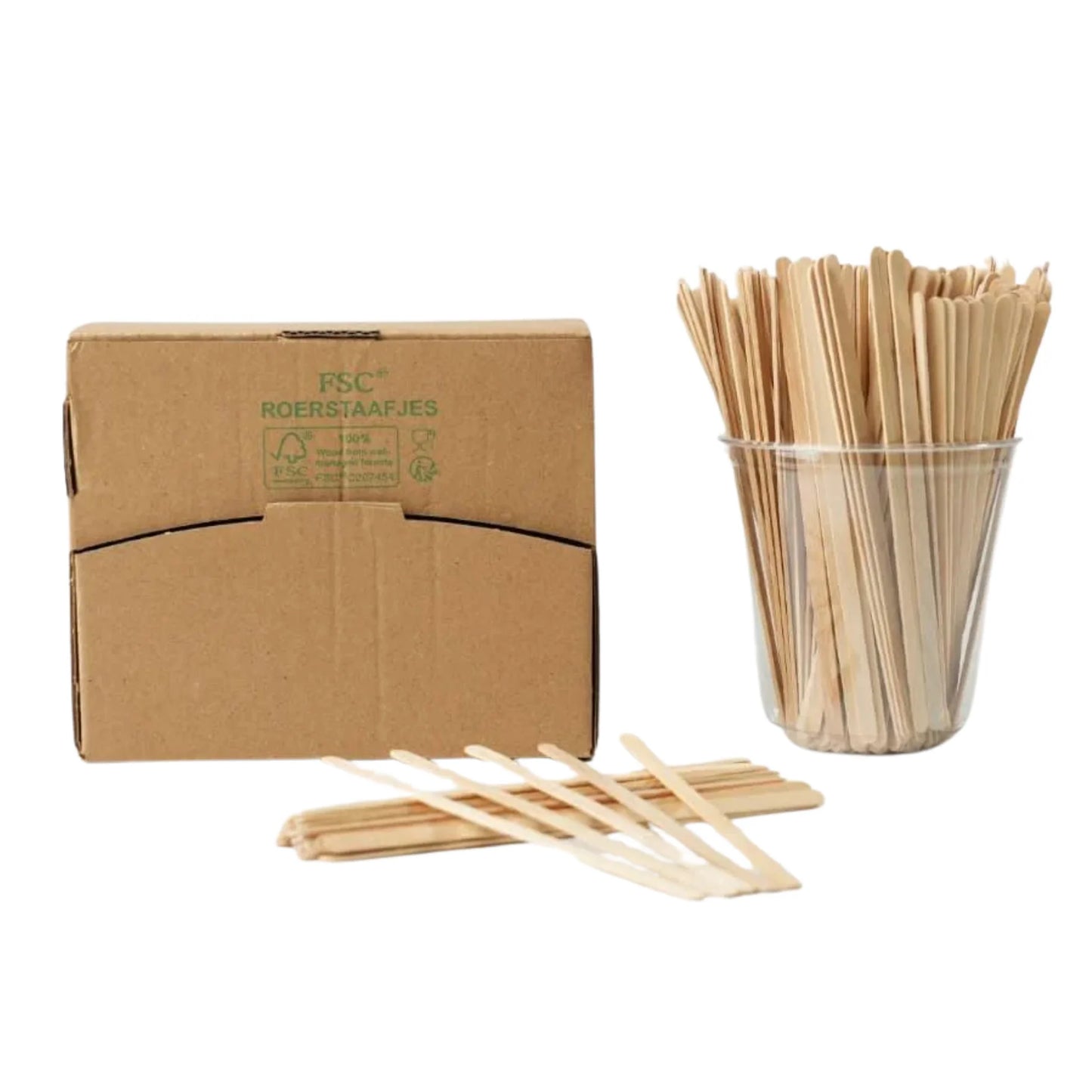 1000x Roerstaafjes in dispenser box 14cm FSC 100% Hout