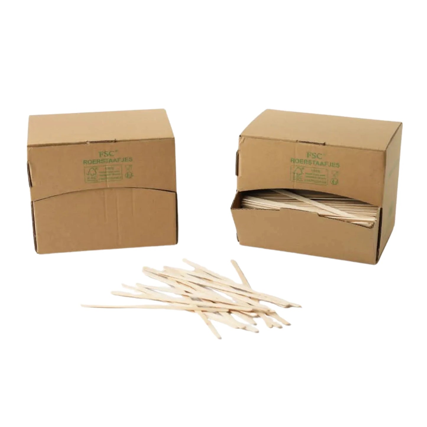1000x Roerstaafjes in dispenser box 14cm FSC 100% Hout