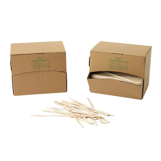 1000x Roerstaafjes in dispenser box 14cm FSC 100% Hout