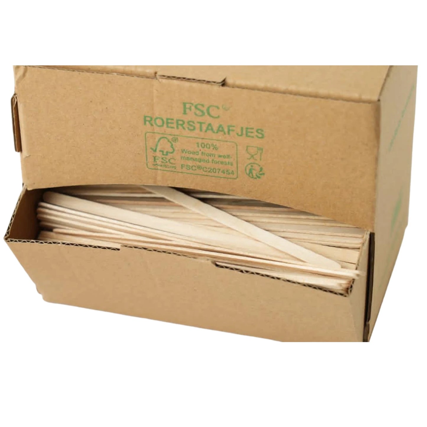 1000x Roerstaafjes in dispenser box 14cm FSC 100% Hout