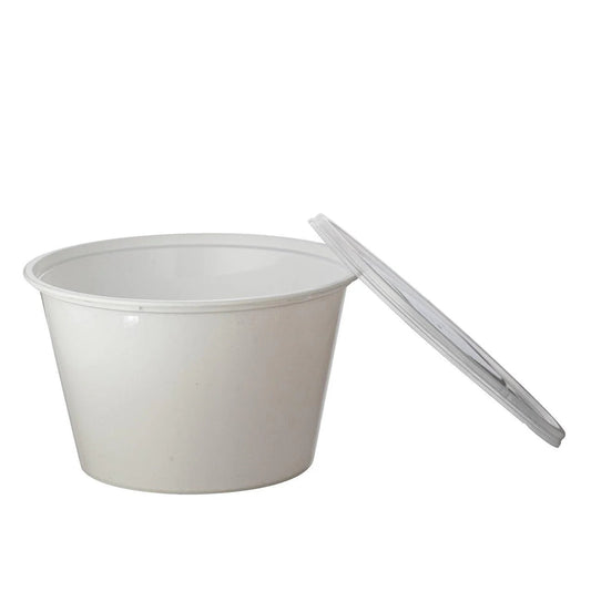 300x Asian Soep- of Pokébowl + Deksel – 1000 ml 32oz – Wit – Herbruikbaar PP  Ø148mm