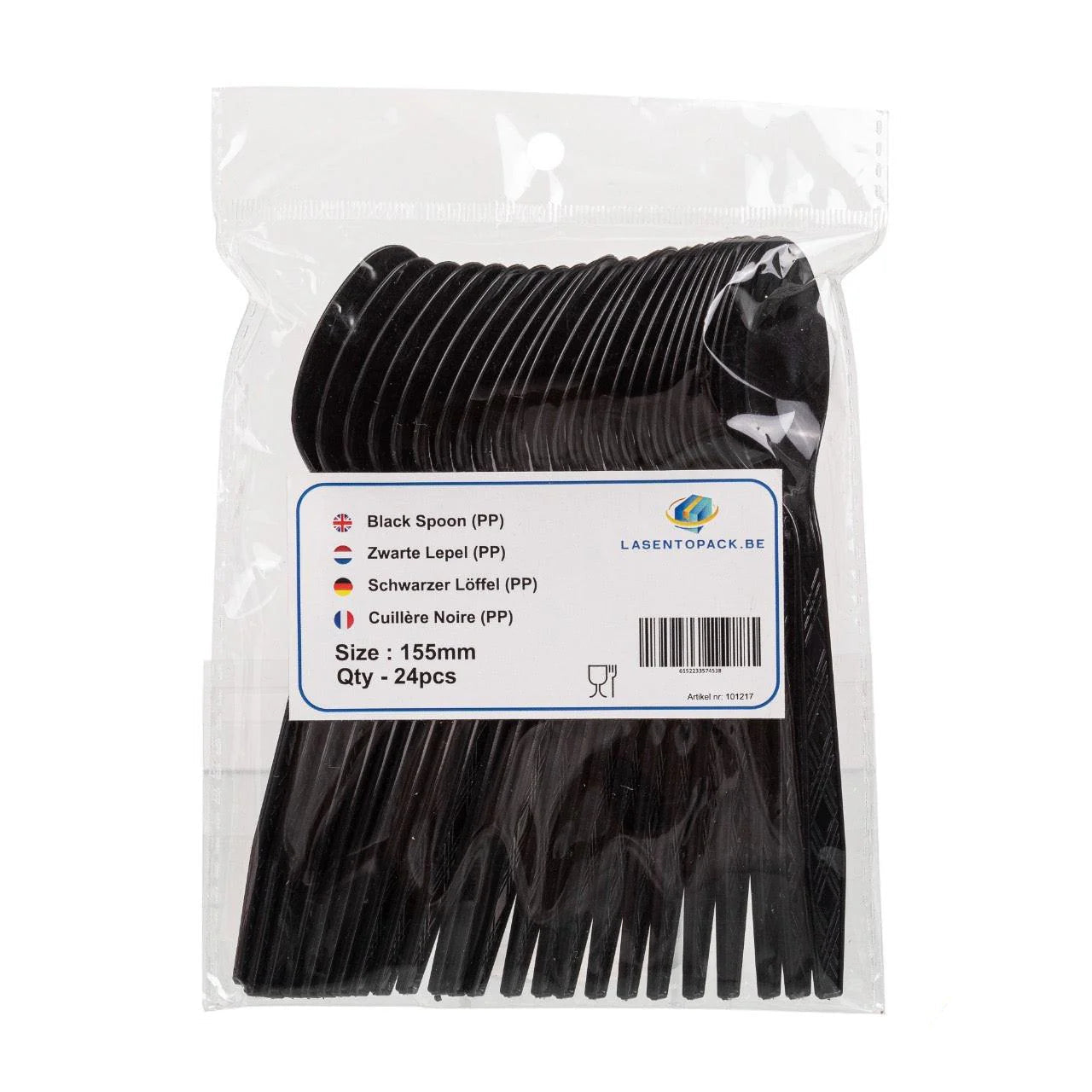 24x Herbruikbare lepel 155mm PP zwart