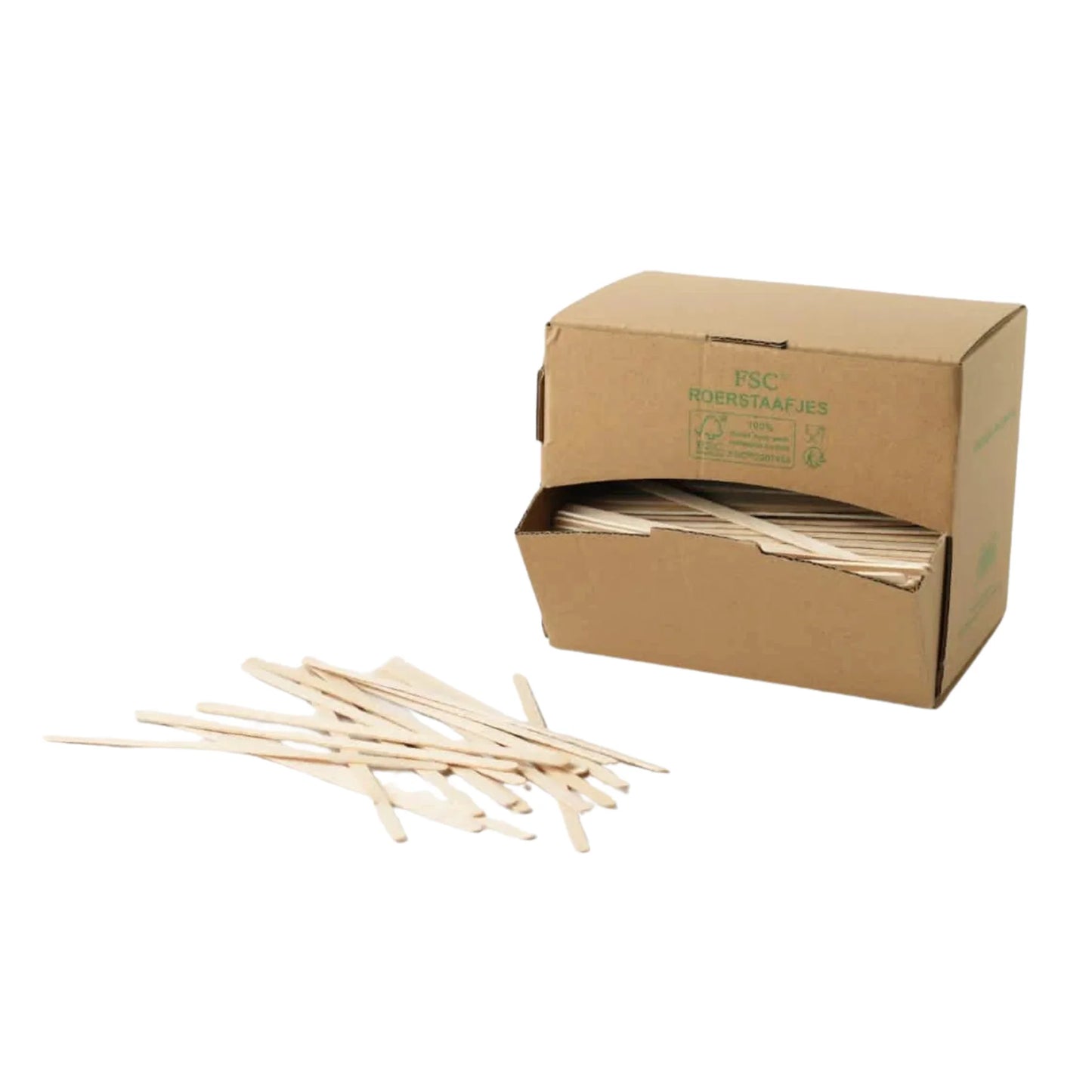 1000x Roerstaafjes in dispenser box 14cm FSC 100% Hout