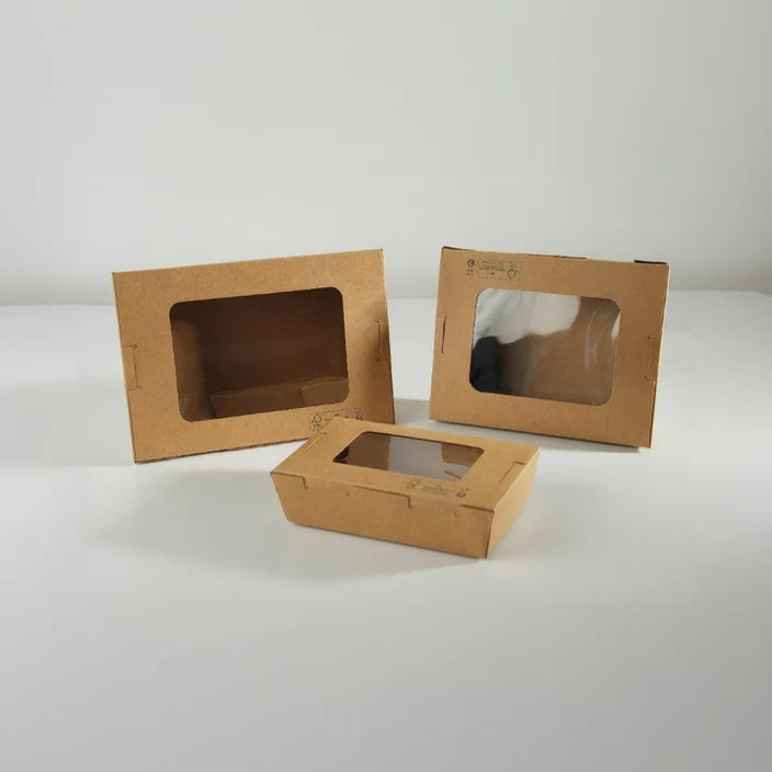 200x Foodbox met venster 1200ml bruin BIO Nature Kraft FSC