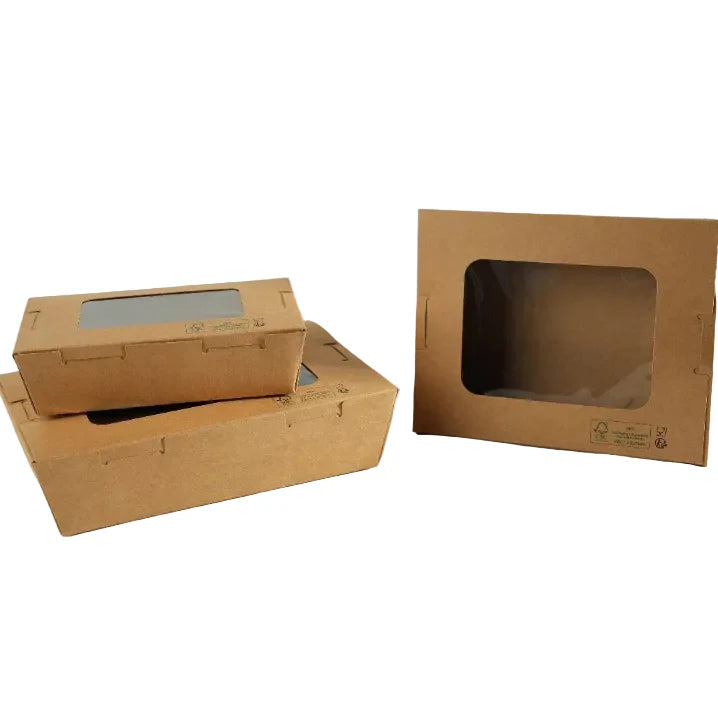 300x Foodbox met venster 900ml bruin BIO Nature Kraft FSC