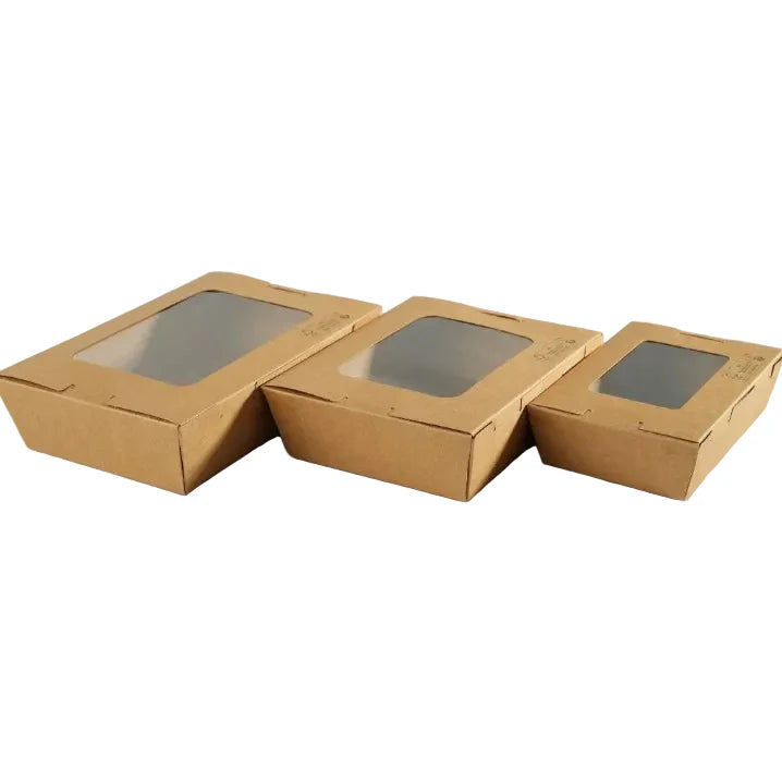 200x Foodbox met venster 1200ml bruin BIO Nature Kraft FSC