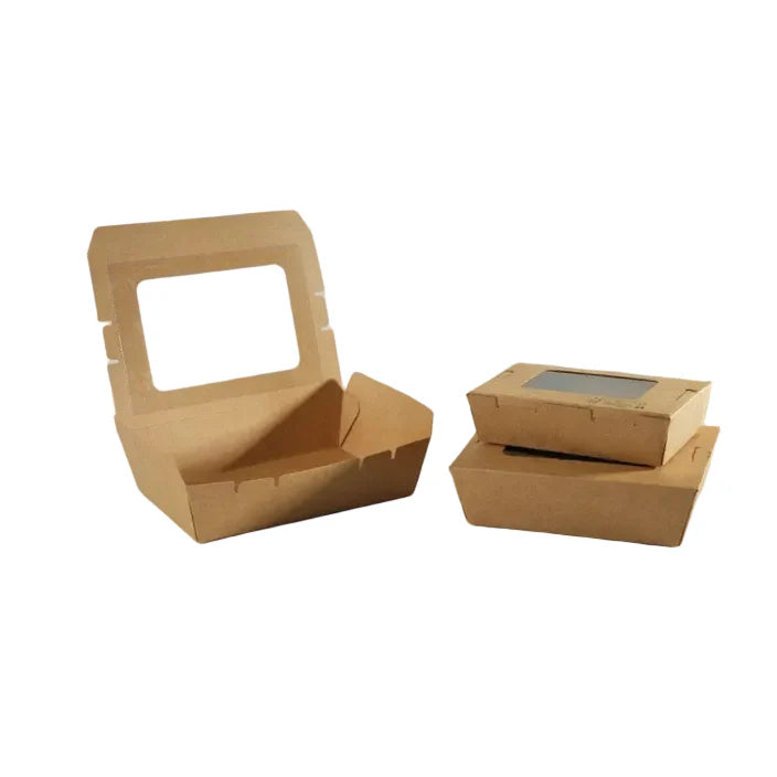 200x Foodbox met venster 1200ml bruin BIO Nature Kraft FSC