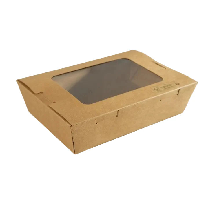 300x Foodbox met venster 900ml bruin BIO Nature Kraft FSC