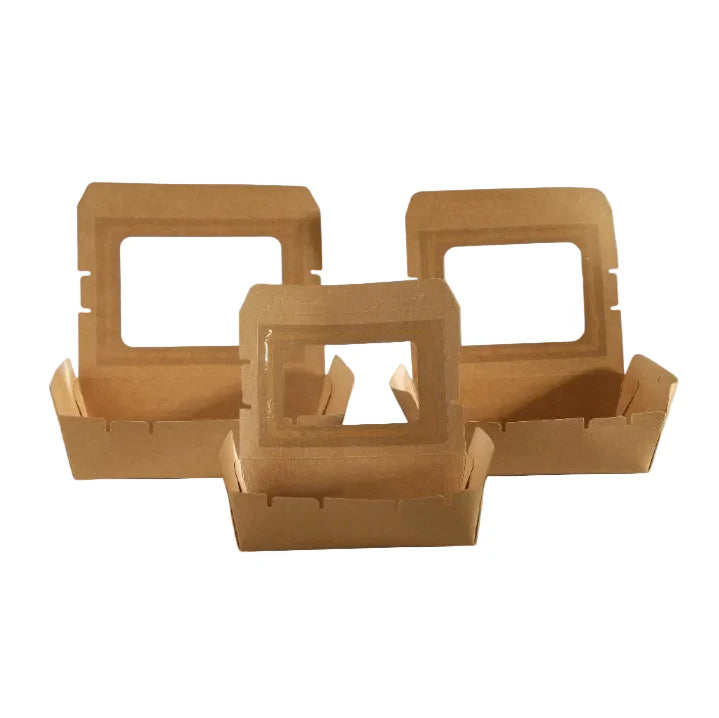 300x Foodbox met venster 500ml bruin BIO Nature Kraft FSC