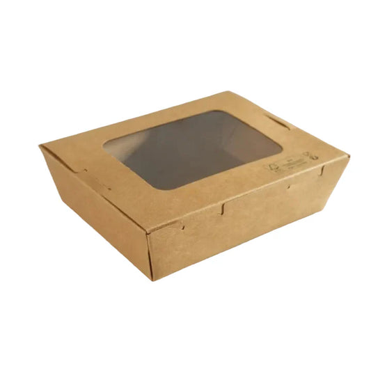 300x Foodbox met venster 500ml bruin BIO Nature Kraft FSC