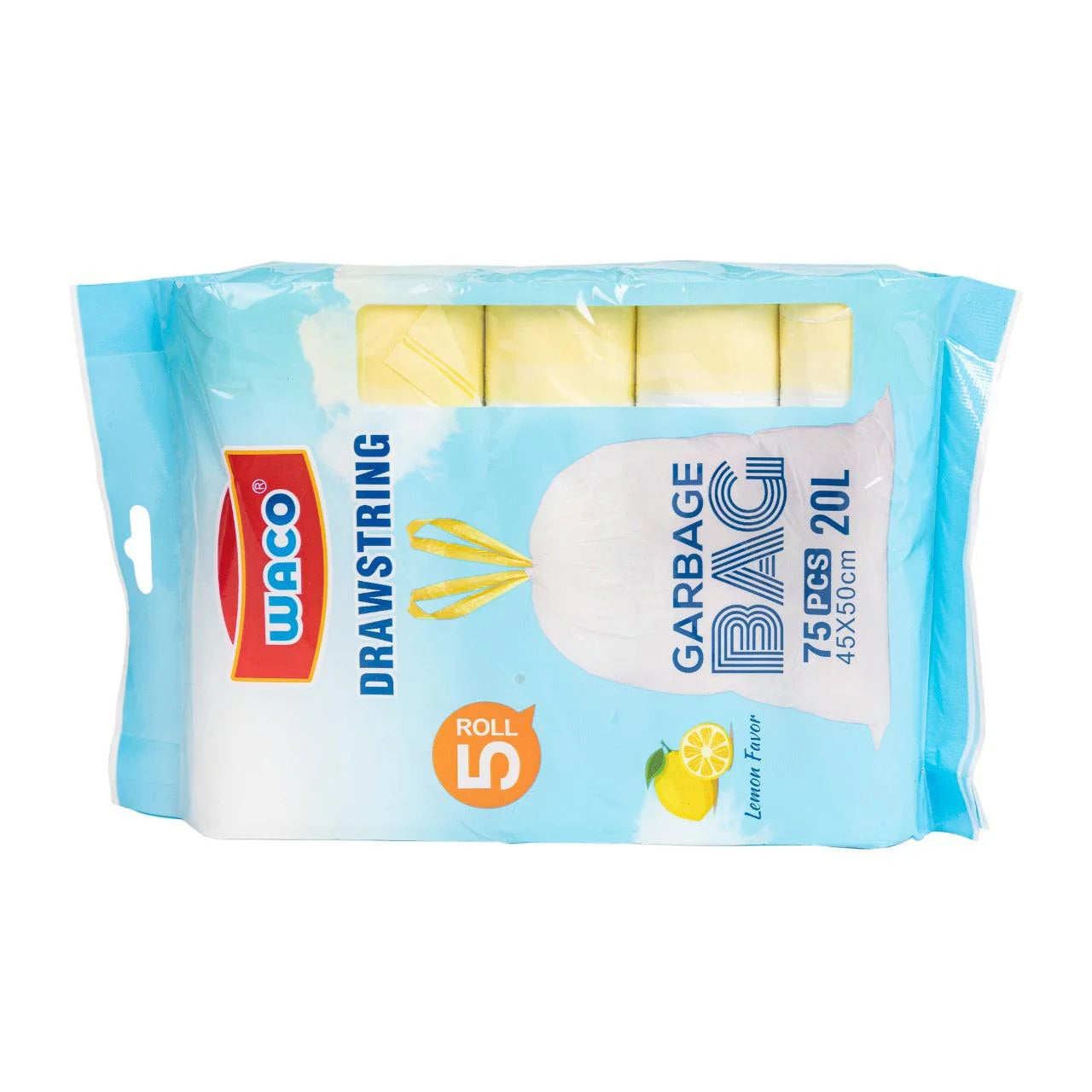 75x Afvalzakken 45x50 cm – Wit – HDPE –  20 liter – Met Trektouw - Lemon Favor