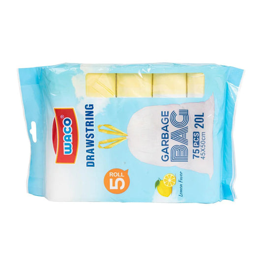75x Afvalzakken 45x50 cm – Wit – HDPE –  20 liter – Met Trektouw - Lemon Favor