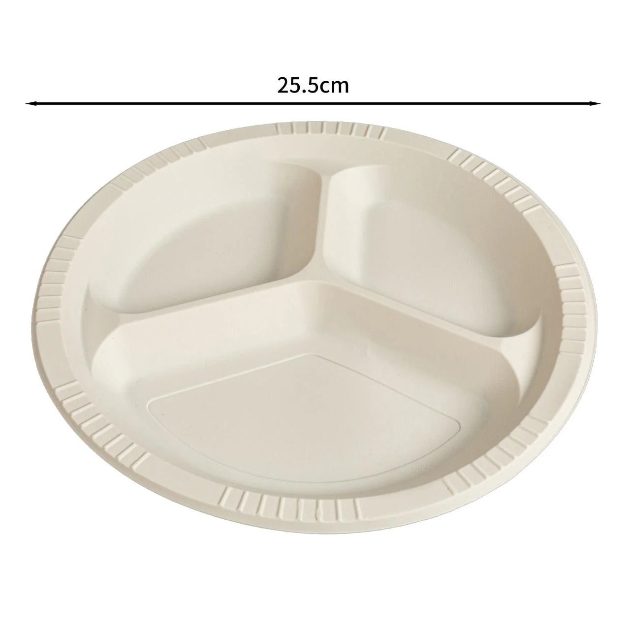 250x Herbruikbaar Bord met 3 Vakken – Ø25,5 cm – PP & Mais – 10 inch – 2,5 cm hoog