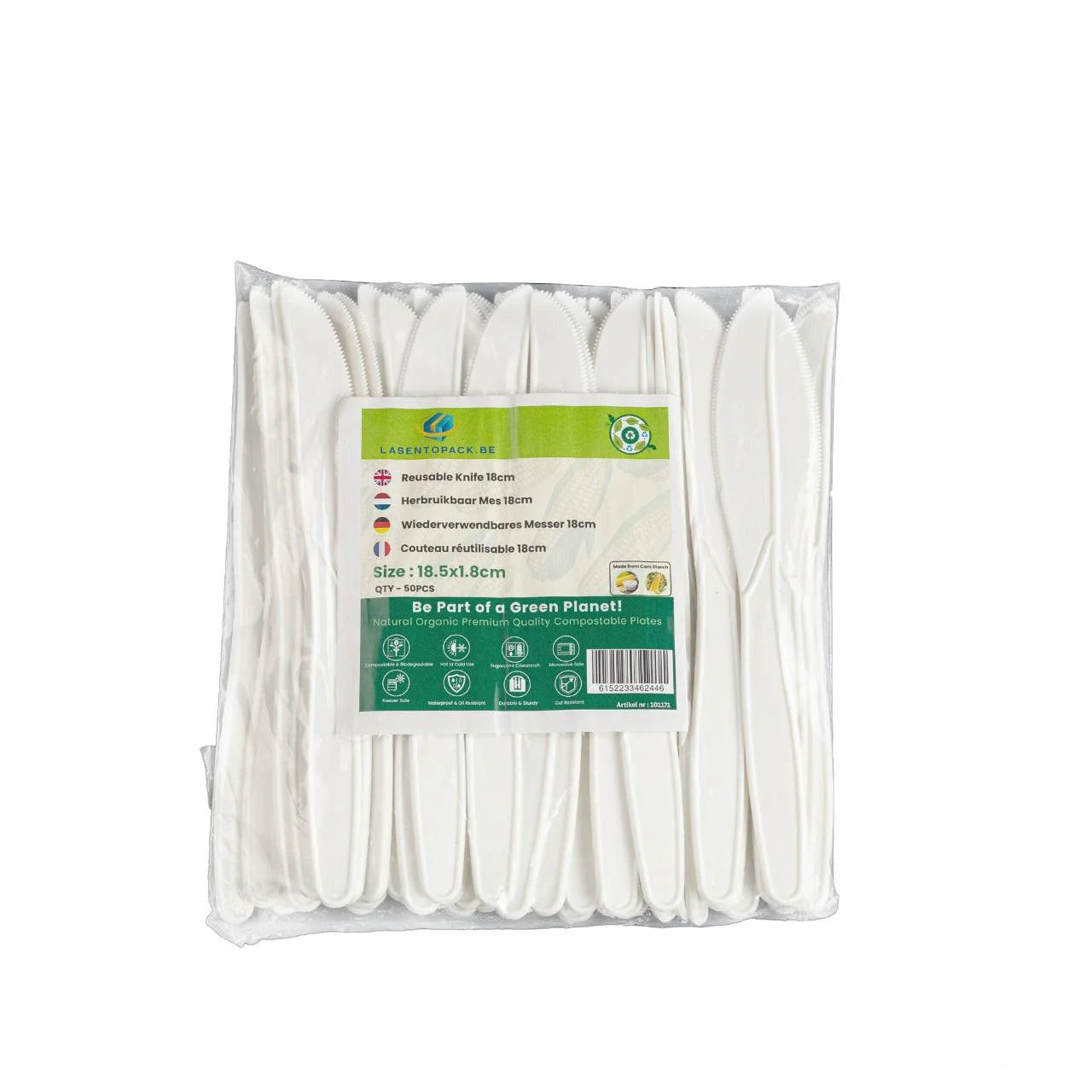 50x Herbruikbaar Mes 185mm – Wit