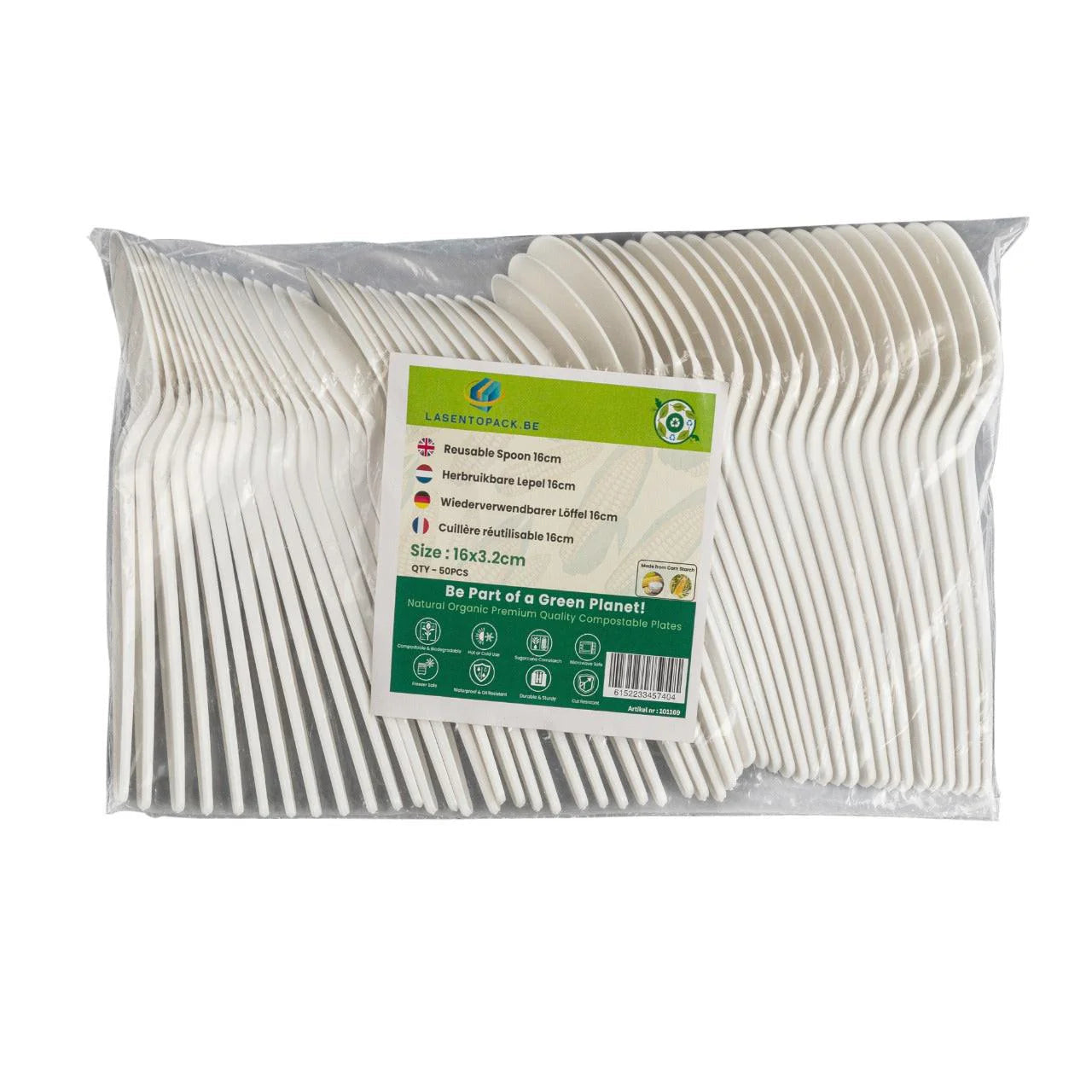 50x Herbruikbare Lepel 160mm – Wit