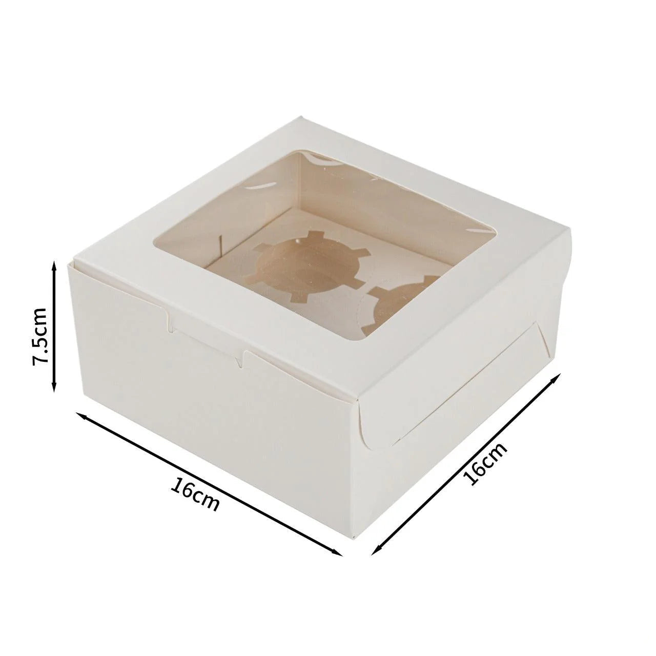 50x Taartdoos voor 4 Cupcakes met Venster – 16 x 16 x 7,5 cm (Inlay Uitneembaar)