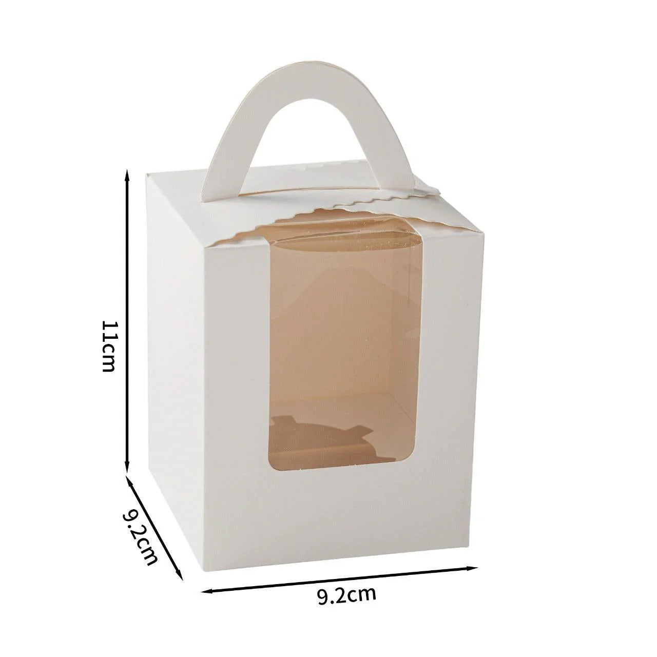 40x Taartdoos voor 1 Cupcake met Venster en Handvat – 9,2 x 9,2 x 11 cm