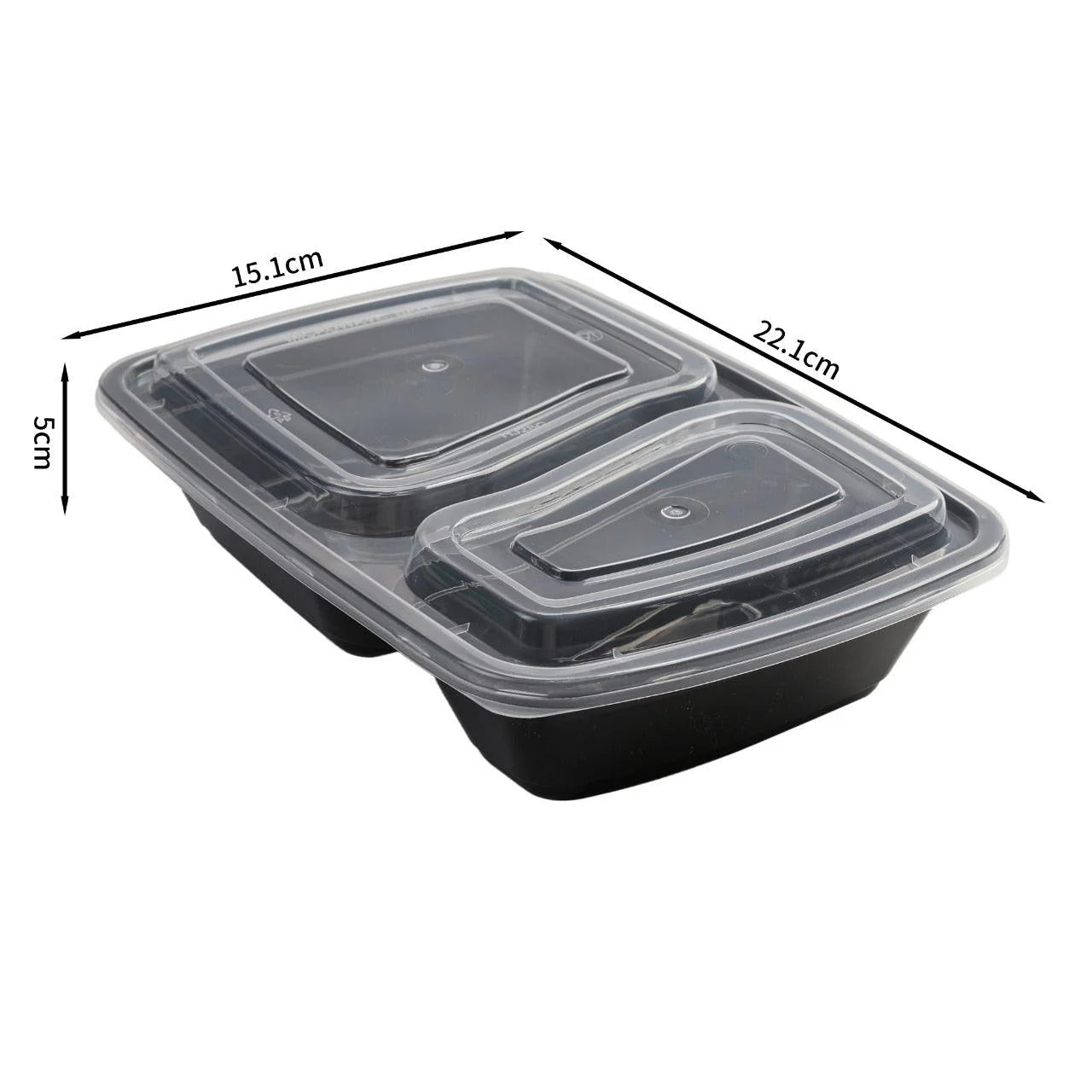 150x Maaltijdbak PP 800ml 2-Vaks met Deksel – Zwart | Stevig en Herbruikbaar (Set)