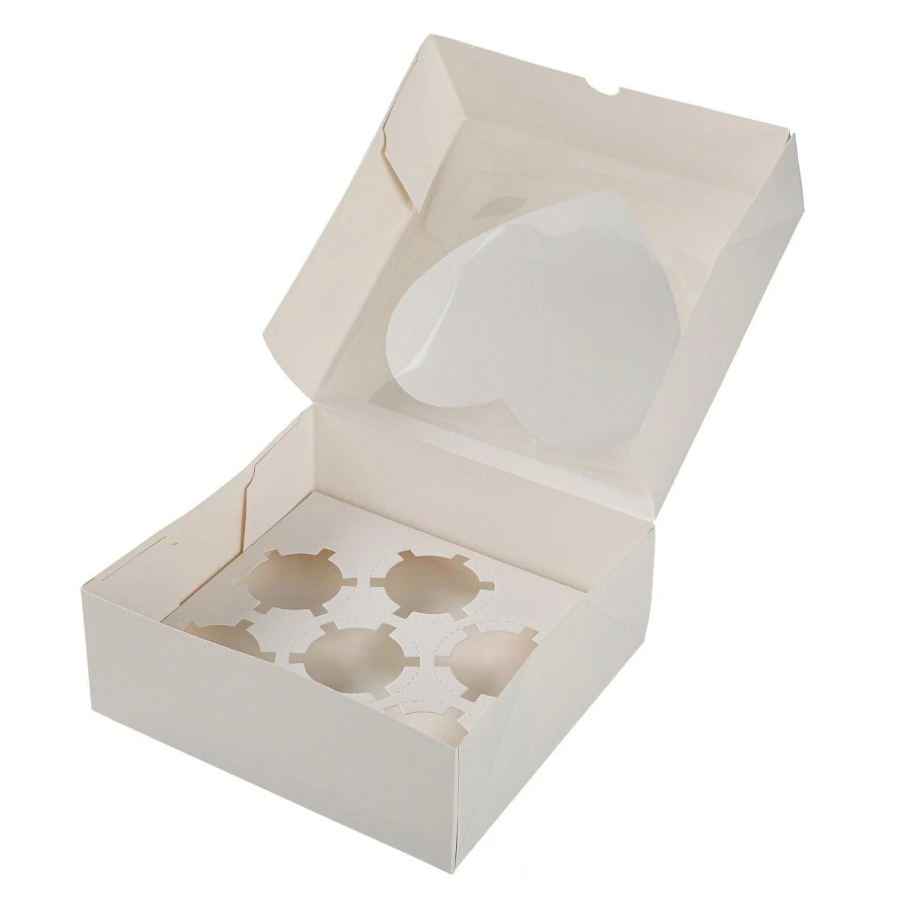25x Taartdoos voor 6 Cupcakes met Hartvormig Venster – 20,8 x 19,5 x 7,5 cm  (Inlay Uitneembaar)