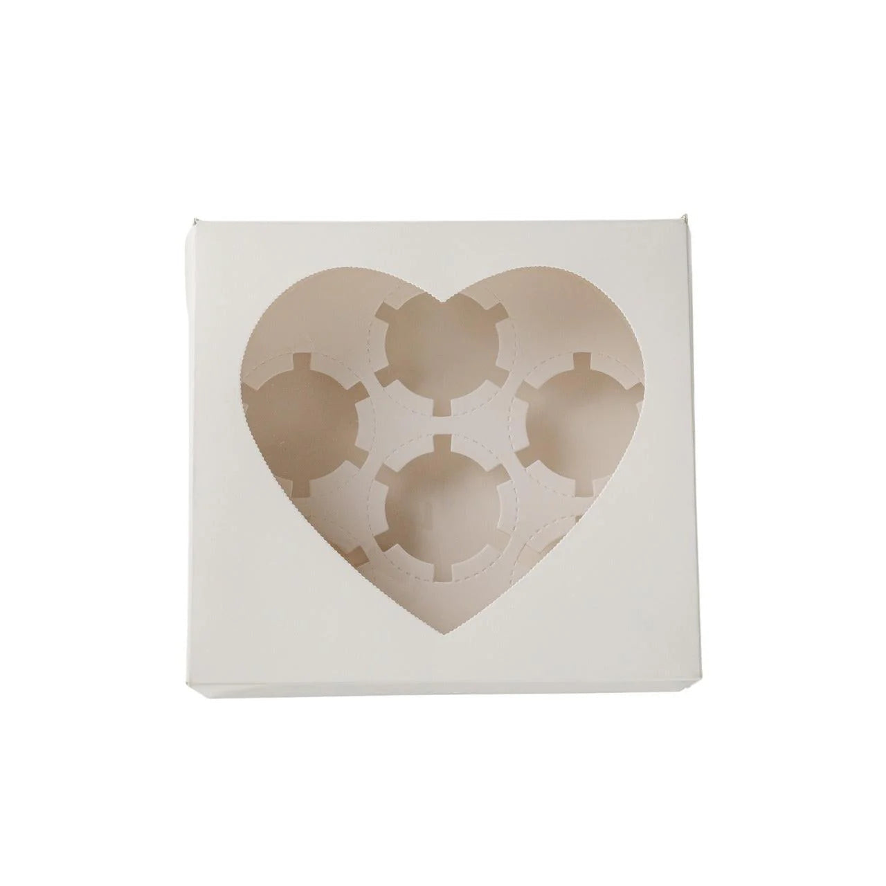 25x Taartdoos voor 6 Cupcakes met Hartvormig Venster – 20,8 x 19,5 x 7,5 cm  (Inlay Uitneembaar)