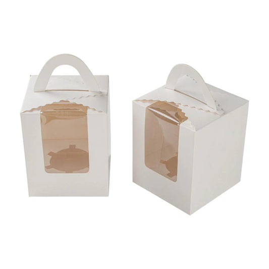 40x Taartdoos voor 1 Cupcake met Venster en Handvat – 9,2 x 9,2 x 11 cm