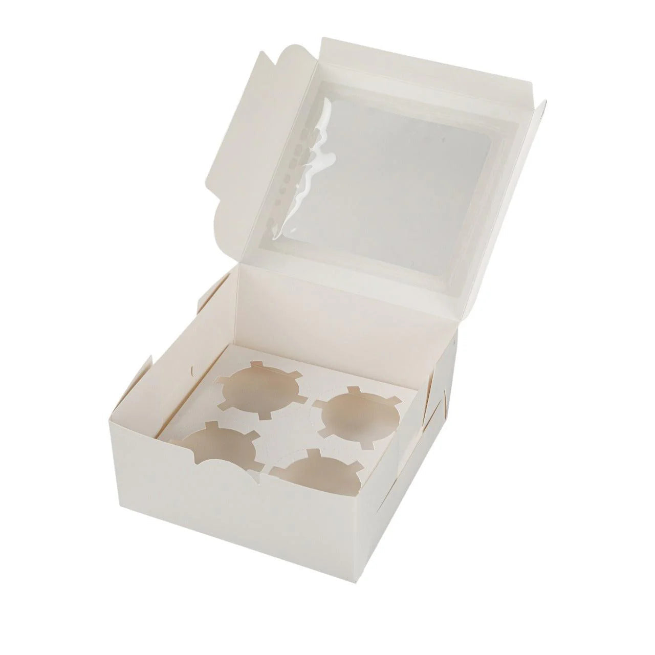 50x Taartdoos voor 4 Cupcakes met Venster – 16 x 16 x 7,5 cm (Inlay Uitneembaar)