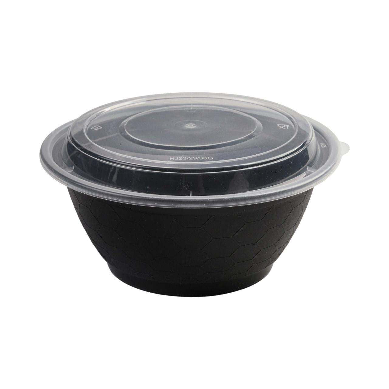 150x Asian Soep / Poke Bowl met deksel 1120 ml Zwart PP (set)
