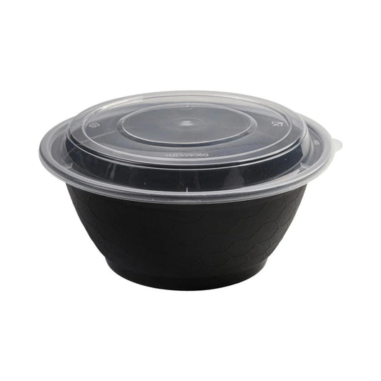 150x Asian Soep / Poke Bowl met deksel 1120 ml Zwart PP (set)