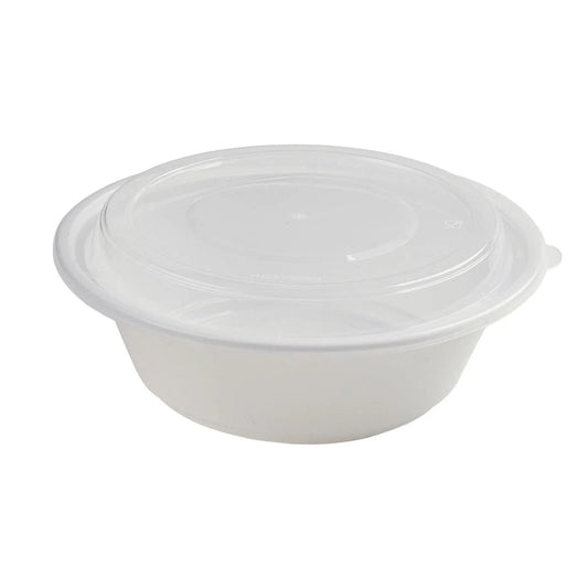 150x Asian Soep / Poke Bowl met deksel 850 ml Wit PP (set)