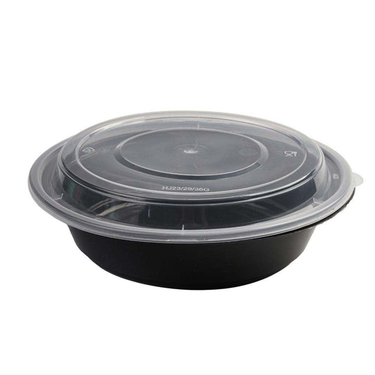 150x Asian Soep / Poke Bowl met deksel 700 ml Zwart PP (set)