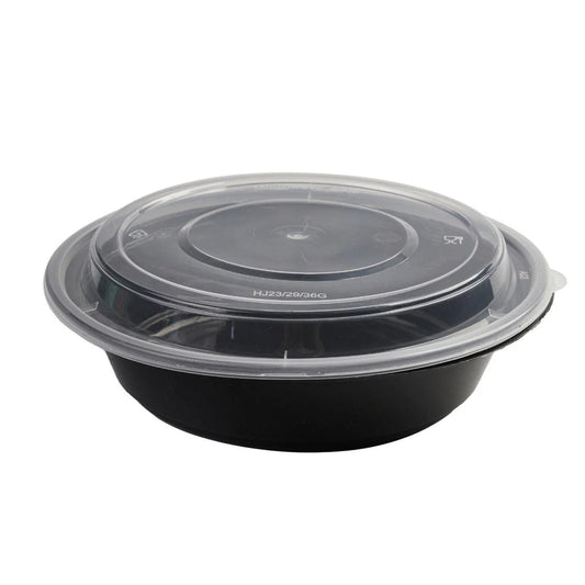 150x Asian Soep / Poke Bowl met deksel 700 ml Zwart PP (set)