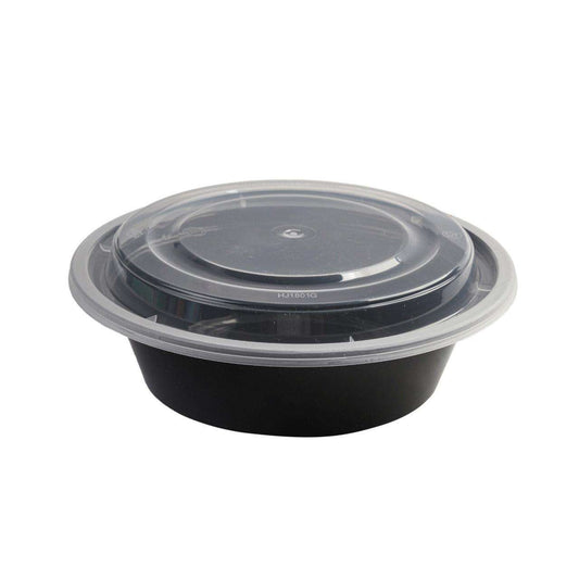 150x Asian Soep / Poke Bowl met deksel  500 ml  Zwart PP (set)