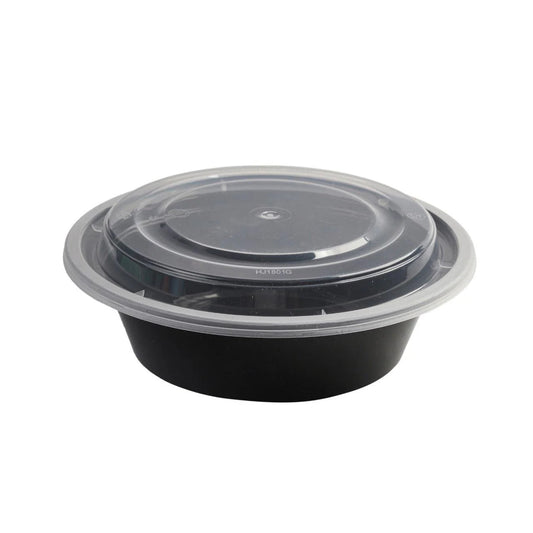 150x Asian Soep / Poke Bowl met deksel  500 ml  Zwart PP (set)