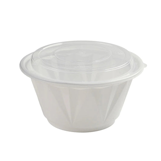 150x Asian Soep / Poke Bowl met deksel 1250 ml Wit PP (set)