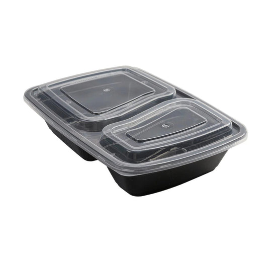 150x Maaltijdbak PP 800ml 2-Vaks met Deksel – Zwart | Stevig en Herbruikbaar (Set)